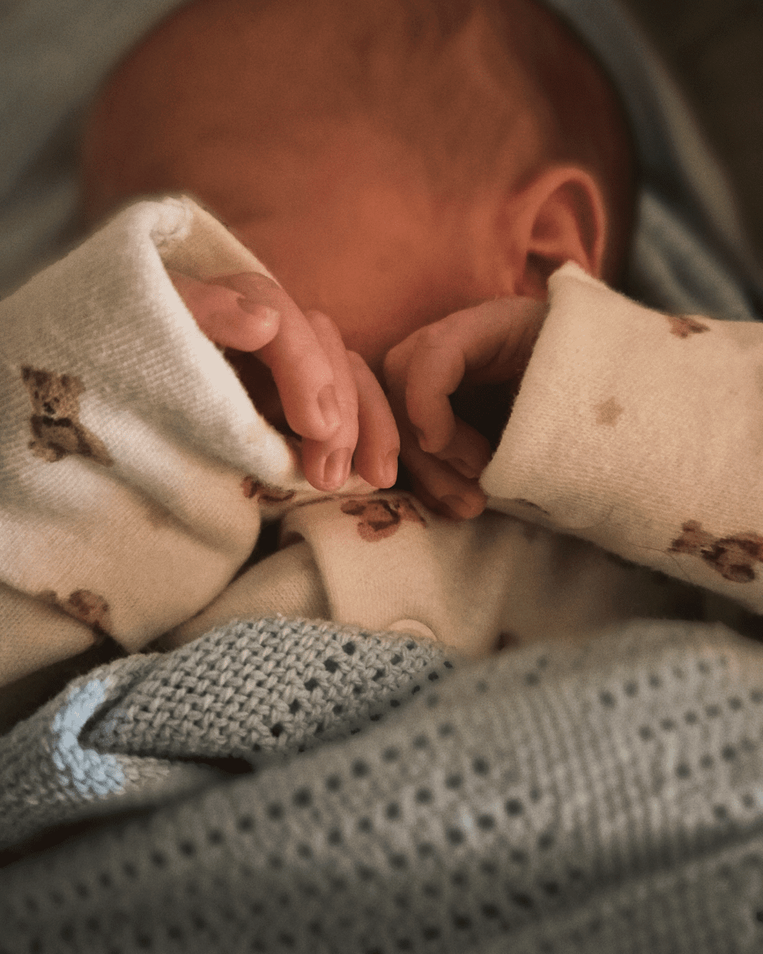 Newborn baby sleeping in Moses basket wrapped in a blanket